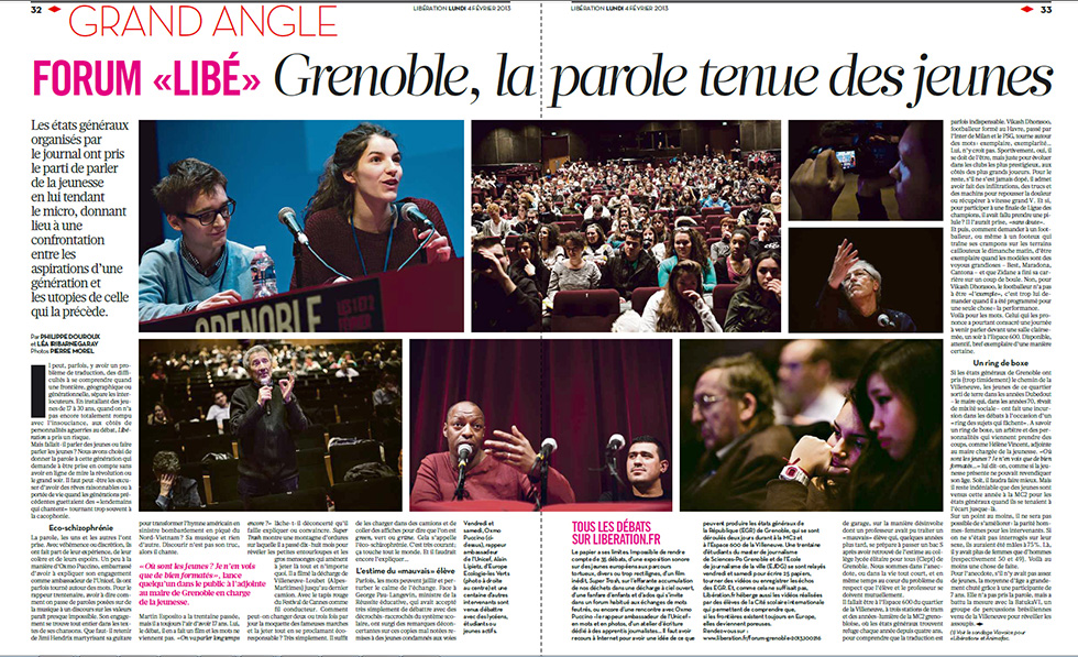 Parution dans le journal Libération du 4 février 2013. Pages 32 et 33. 