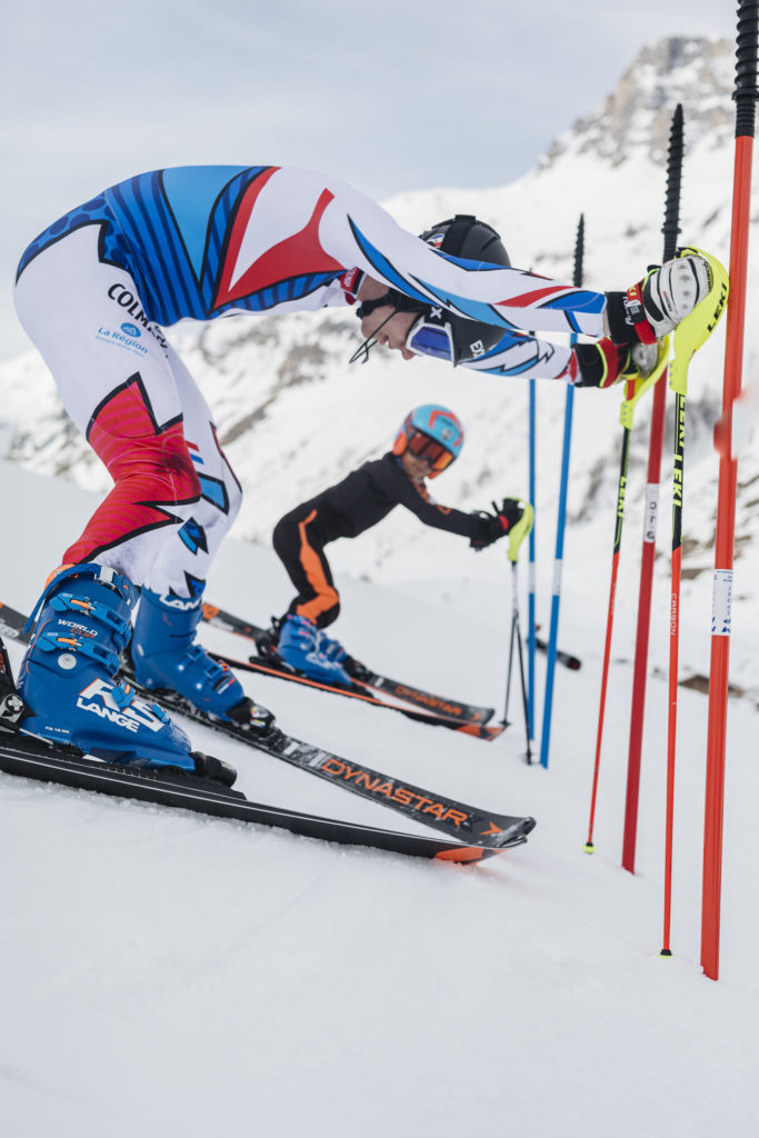 Shooting des produits chaussures de ski Lange à Val d'Isère et Combloux les 2 et 3 avril 2019 pour la réalisation d'une vidéo de publicité avec Clément Noël et un jeune skieur.