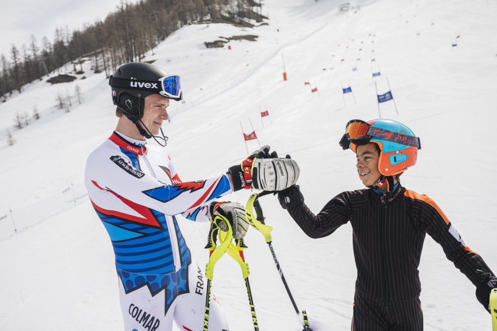 Shooting des produits chaussures de ski Lange à Val d'Isère et Combloux les 2 et 3 avril 2019 pour la réalisation d'une vidéo de publicité avec Clément Noël et un jeune skieur.
