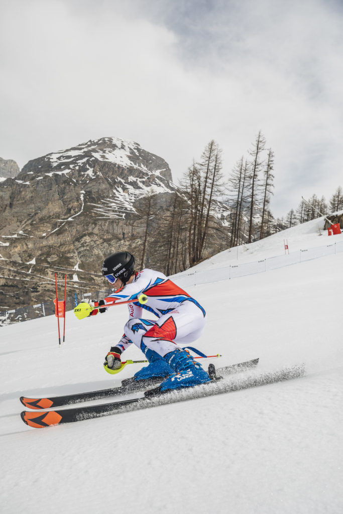 Shooting des produits chaussures de ski Lange à Val d'Isère et Combloux les 2 et 3 avril 2019 pour la réalisation d'une vidéo de publicité avec Clément Noël et un jeune skieur.