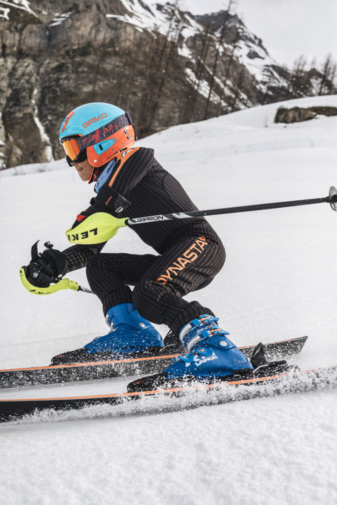Shooting des produits chaussures de ski Lange à Val d'Isère et Combloux les 2 et 3 avril 2019 pour la réalisation d'une vidéo de publicité avec Clément Noël et un jeune skieur.