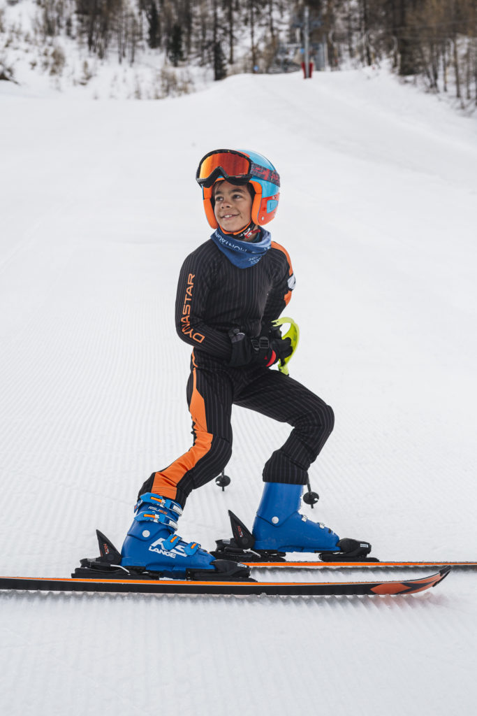 Shooting des produits chaussures de ski Lange à Val d'Isère et Combloux les 2 et 3 avril 2019 pour la réalisation d'une vidéo de publicité avec Clément Noël et un jeune skieur.