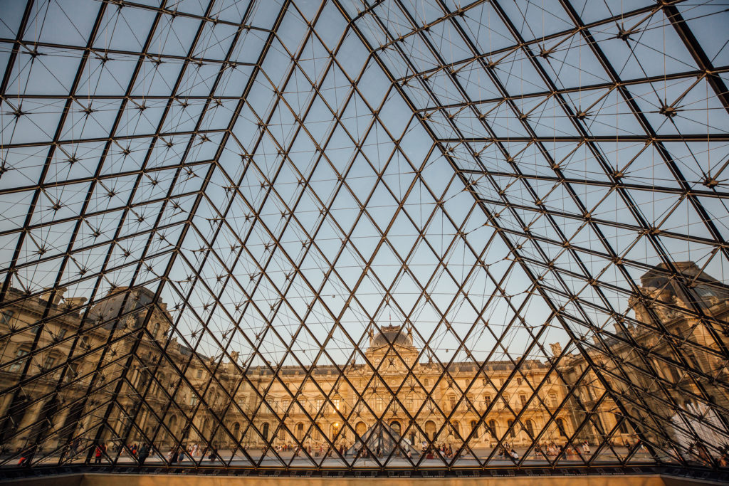 Experience culture and art through the ages with a small-group tour of Paris’ epic Louvre Museum.
Inside the Pyramid of the Louvre at sunset, Paris, on July 24th, 2019.