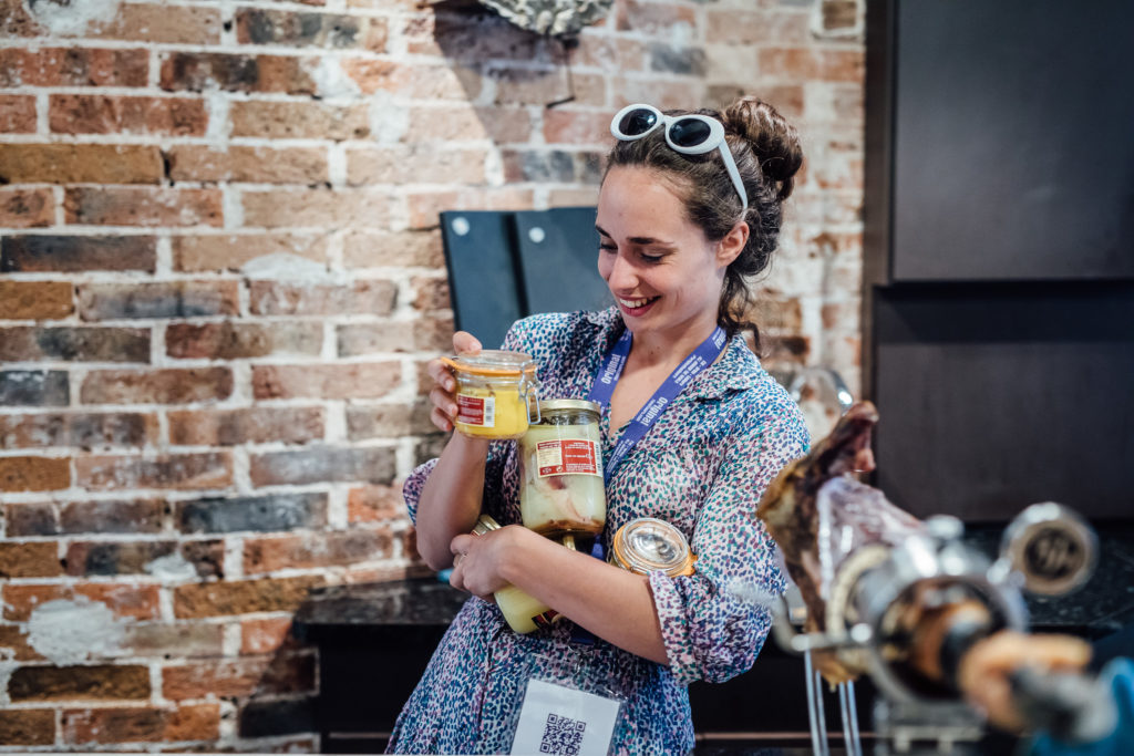 Get to know the Parisian neighborhood of Le Marais on a food walking tour with a guide who introduces you to local food vendors and artisans.
Tour guide is presenting products from J.C. Barthouil shop, Paris, on July 23th, 2019.