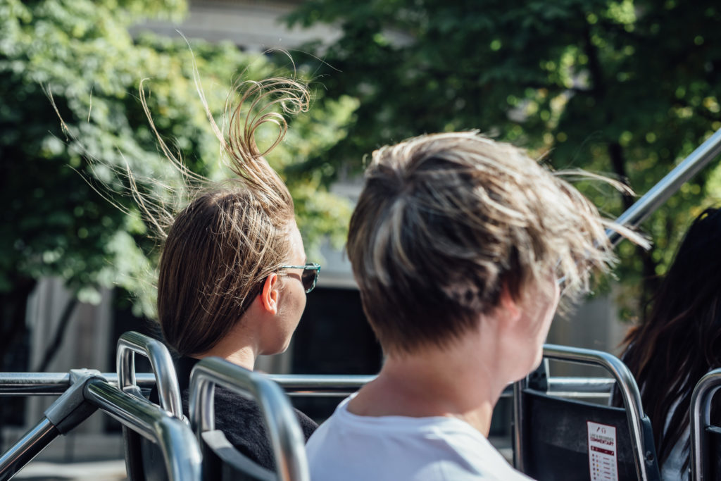 Make sightseeing in the French capital easy with a Big Bus tour of Paris. 
View in the double deck bus, Paris, on August 2nd, 2019.