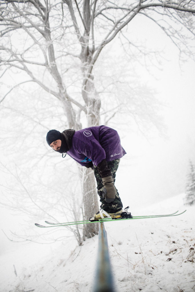 French skiers do urban freestyle skiing at 